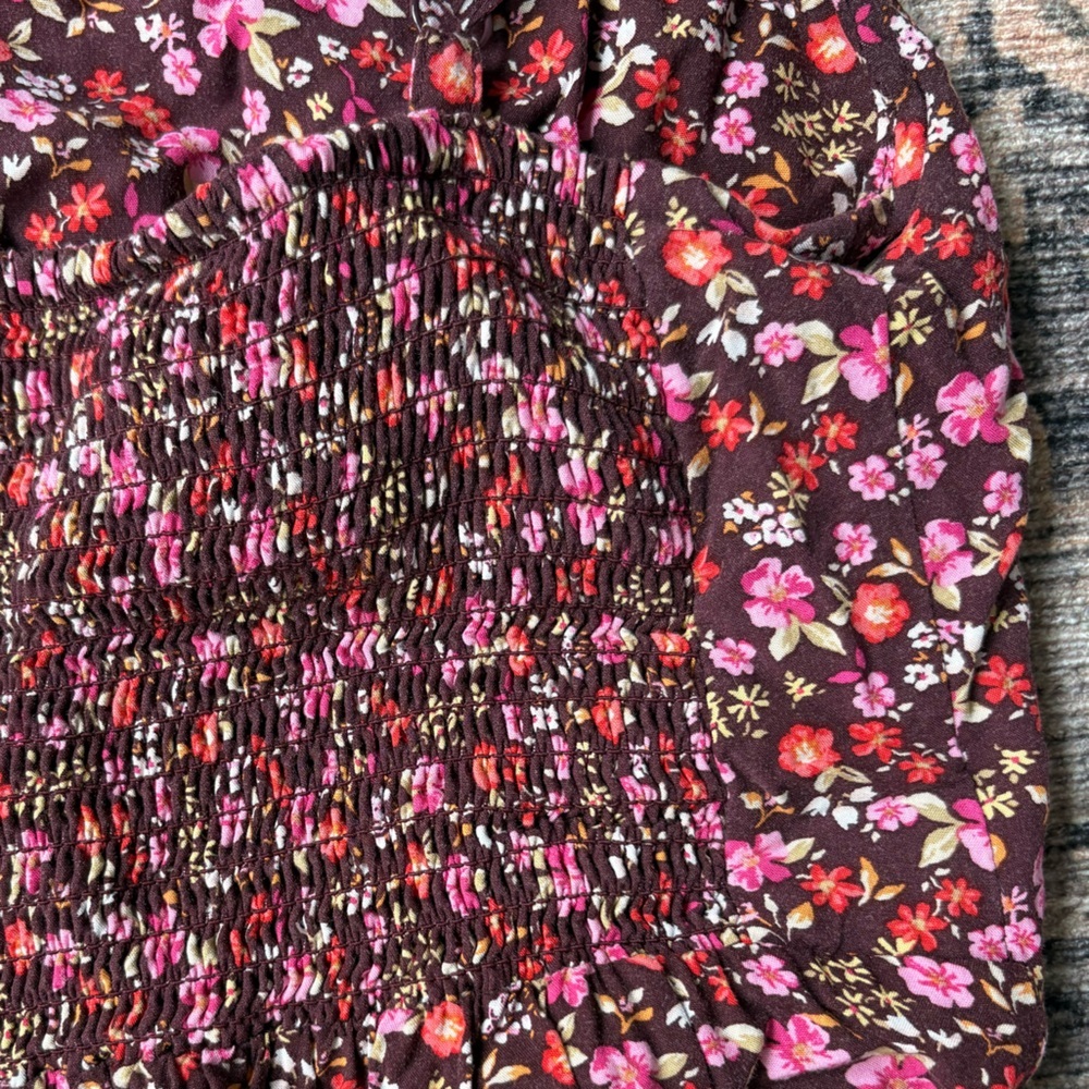 Old Navy Floral Romper in Brown with Pink & Red Flowers - Picture 3 of 3